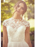 Cap Sleeve Ivory Lace Tulle Knee Length Wedding Dress